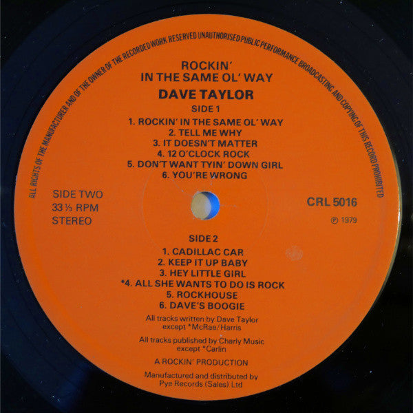 Dave Taylor (2) : Rockin' In The Same Ol' Way (LP, Album)