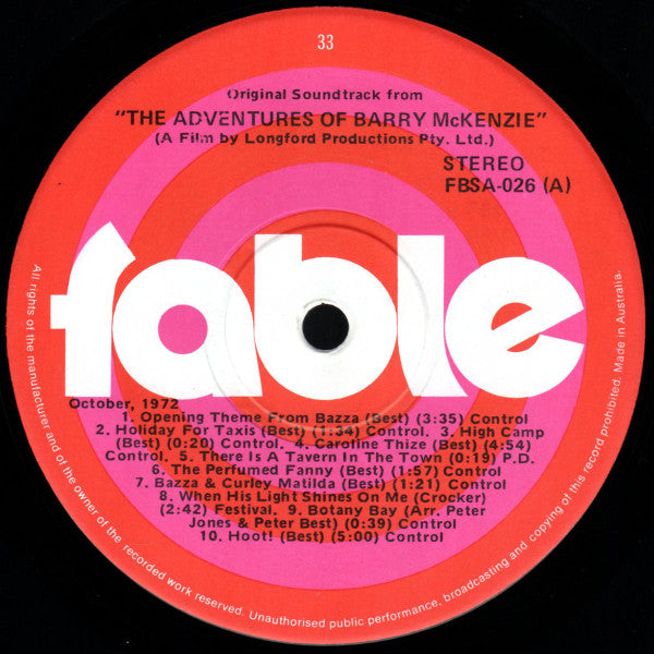 Barry Crocker & Peter Best : The Adventures Of Barry McKenzie Original Soundtrack (LP, Gat)