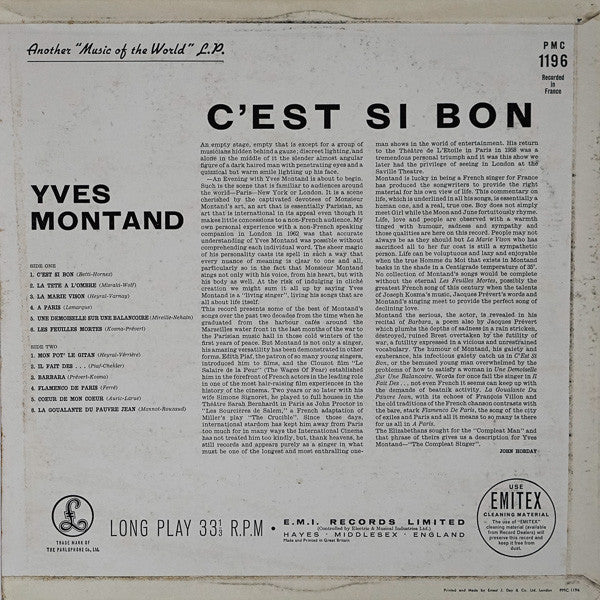 Yves Montand : C'est Si Bon (LP, Comp, Bla)