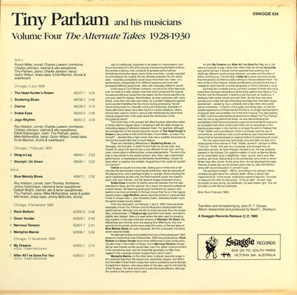 Tiny Parham And His Musicians : Volume Four - The Alternate Takes 1928-1930 (LP, Album, Comp, Mono)