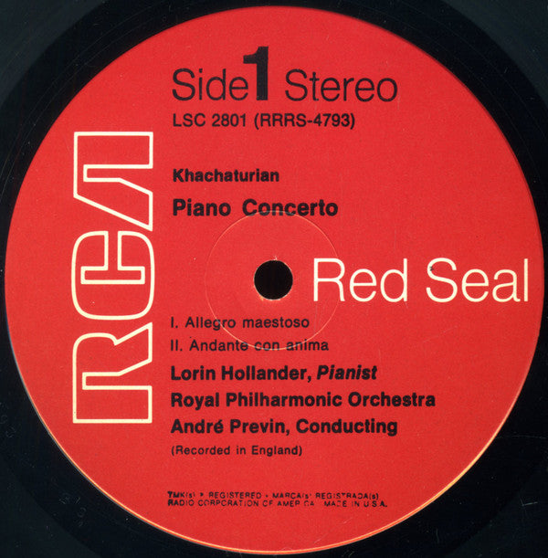 Aram Khatchaturian, Ernest Bloch - Lorin Hollander | André Previn, Royal Philharmonic Orchestra : Piano Concerto / Scherzo Fantasque (LP, Album, RE)