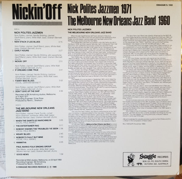 Nick Polites Jazzmen, The Melbourne New Orleans Jazz Band : Nickin' Off (LP)