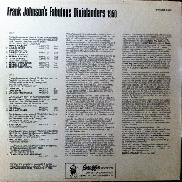 Frank Johnson's Fabulous Dixielanders : 1950 (LP, Comp, Mono, RE)