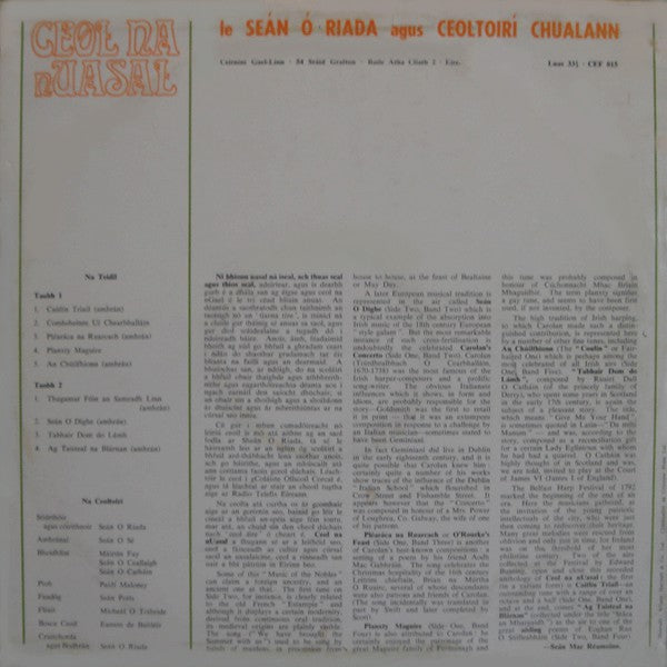 Seán Ó Riada, Ceoltóirí Chualann : Ceol Na nUasal (LP, Album)