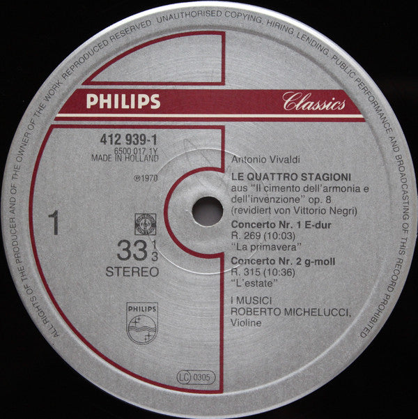 Vivaldi* - Roberto Michelucci / I Musici : Die Vier Jahreszeiten (LP, Album)