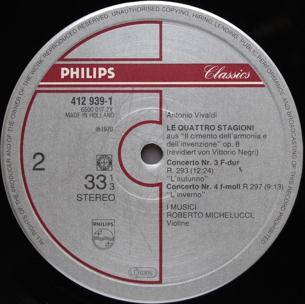 Vivaldi* - Roberto Michelucci / I Musici : Die Vier Jahreszeiten (LP, Album)