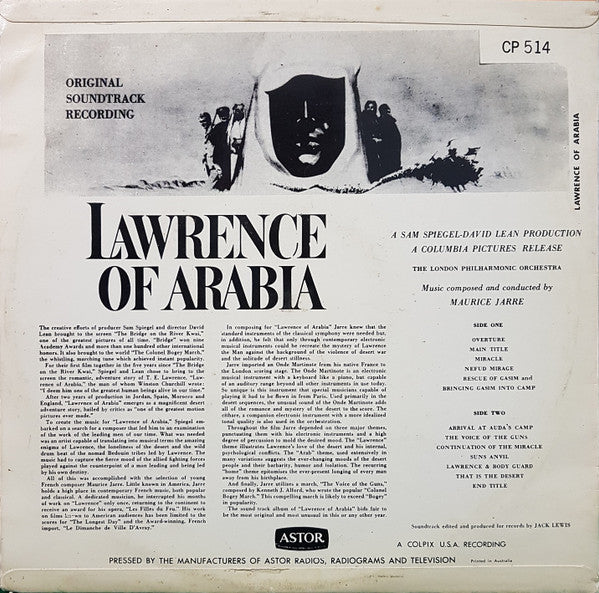 Maurice Jarre, London Philharmonic Orchestra : Original Soundtrack Recording:  Lawrence Of Arabia (LP, Album)