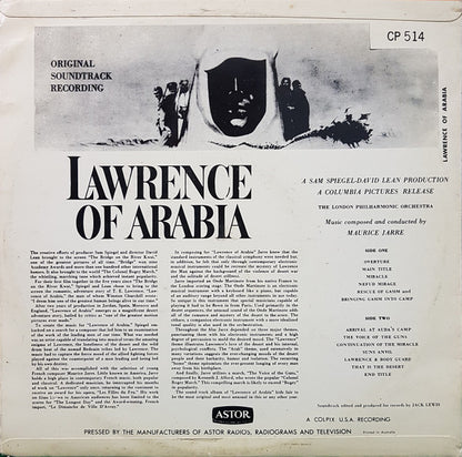 Maurice Jarre, London Philharmonic Orchestra : Original Soundtrack Recording:  Lawrence Of Arabia (LP, Album)