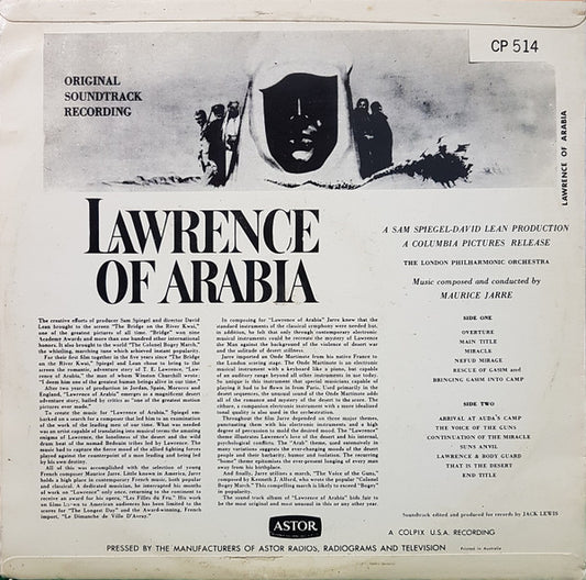 Maurice Jarre, London Philharmonic Orchestra : Original Soundtrack Recording:  Lawrence Of Arabia (LP, Album)