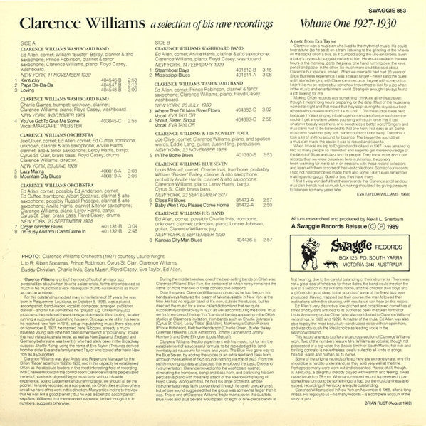 Clarence Williams : A Selection Of His Rare Recordings Volume One 1927-1930 (LP, Album, Comp, Mono)
