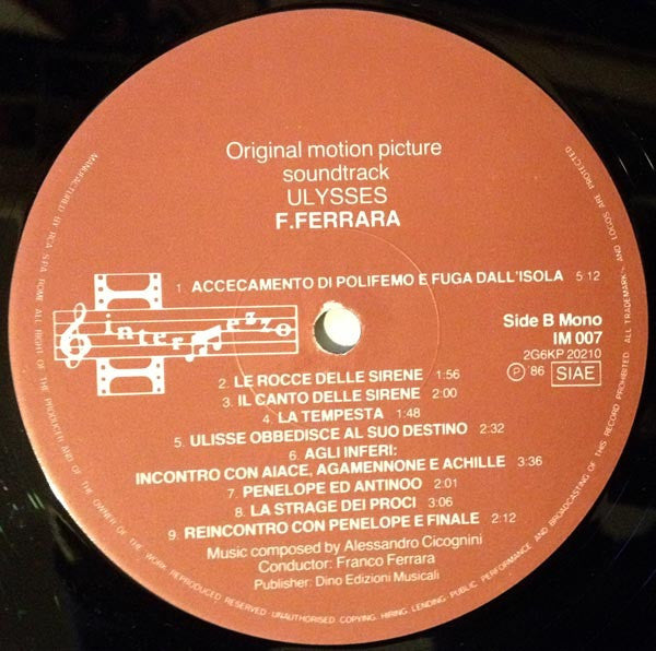 Alessandro Cicognini : Ulysses - Original Motion Picture Soundtrack (LP, Album, Mono, Ltd, RM)