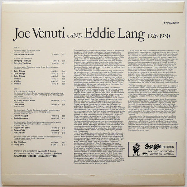 Joe Venuti & Eddie Lang : 1926-1930 (LP, Album, Comp, Mono)