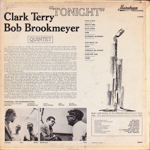 Clark Terry, Bob Brookmeyer Quintet* : Tonight (LP, Album, Mono)