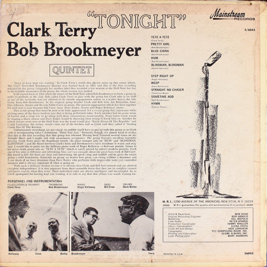 Clark Terry, Bob Brookmeyer Quintet* : Tonight (LP, Album, Mono)