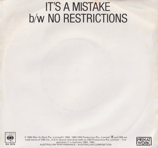 Men At Work : It's A Mistake (7", Single)