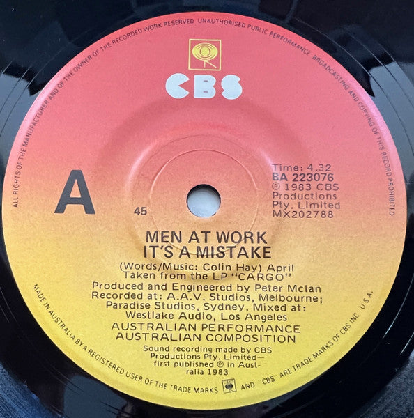Men At Work : It's A Mistake (7", Single)