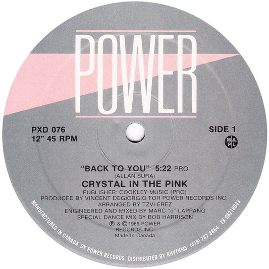 Crystal In The Pink : Back To You (12")