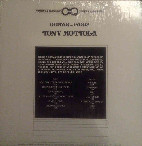Tony Mottola : Guitar ... Paris (LP, Album, Quad, RE, Gat)