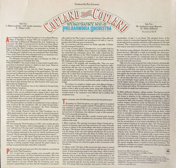 Copland* - Philharmonia Orchestra : Copland Conducts Copland Symphony No. 3 (LP, Album)
