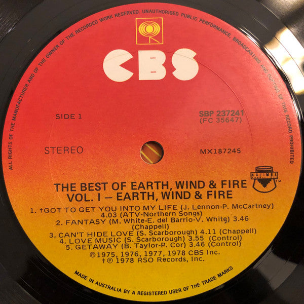 Earth, Wind & Fire : The Best Of Earth Wind & Fire Vol. 1 (LP, Comp)