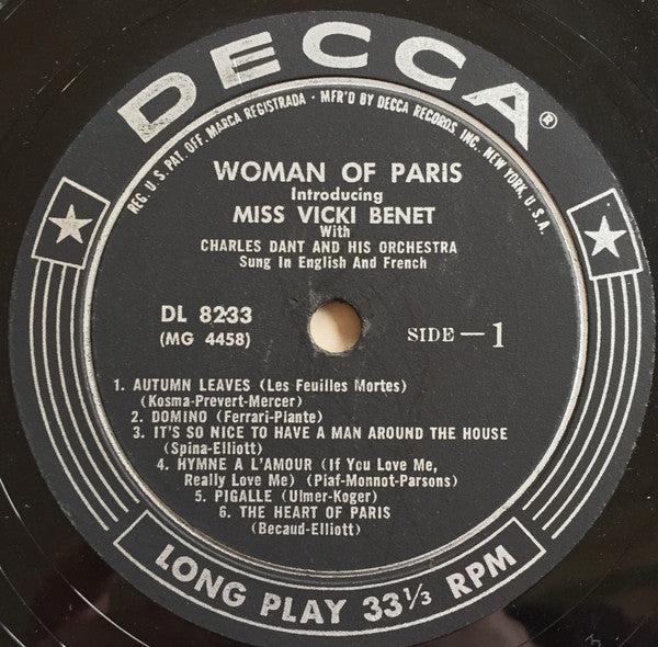 Vicki Benet : Woman Of Paris (LP, Album, Mono)