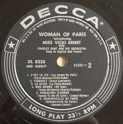 Vicki Benet : Woman Of Paris (LP, Album, Mono)