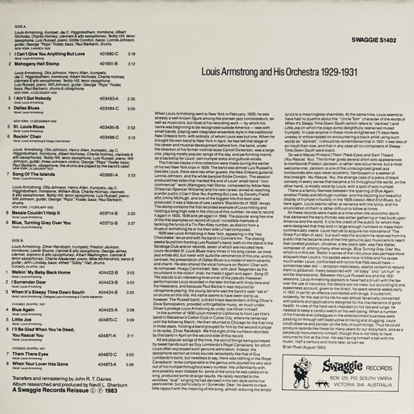 Louis Armstrong And His Orchestra : 1929-1931 (LP, Album, Comp, Mono)