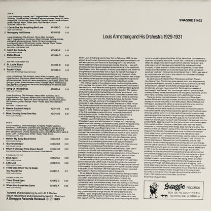 Louis Armstrong And His Orchestra : 1929-1931 (LP, Album, Comp, Mono)