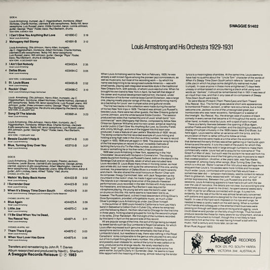 Louis Armstrong And His Orchestra : 1929-1931 (LP, Album, Comp, Mono)