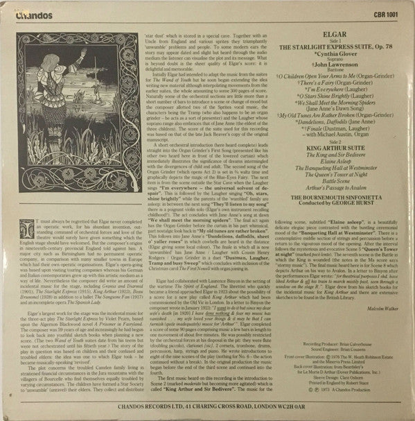 Sir Edward Elgar, Bournemouth Sinfonietta Conducted By George Hurst, Cynthia Glover, John Lawrenson : The Starlight Express Suite And King Arthur Suite (LP)