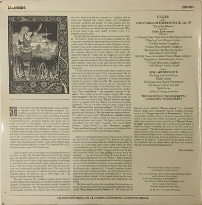 Sir Edward Elgar, Bournemouth Sinfonietta Conducted By George Hurst, Cynthia Glover, John Lawrenson : The Starlight Express Suite And King Arthur Suite (LP)