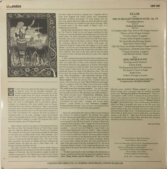 Sir Edward Elgar, Bournemouth Sinfonietta Conducted By George Hurst, Cynthia Glover, John Lawrenson : The Starlight Express Suite And King Arthur Suite (LP)