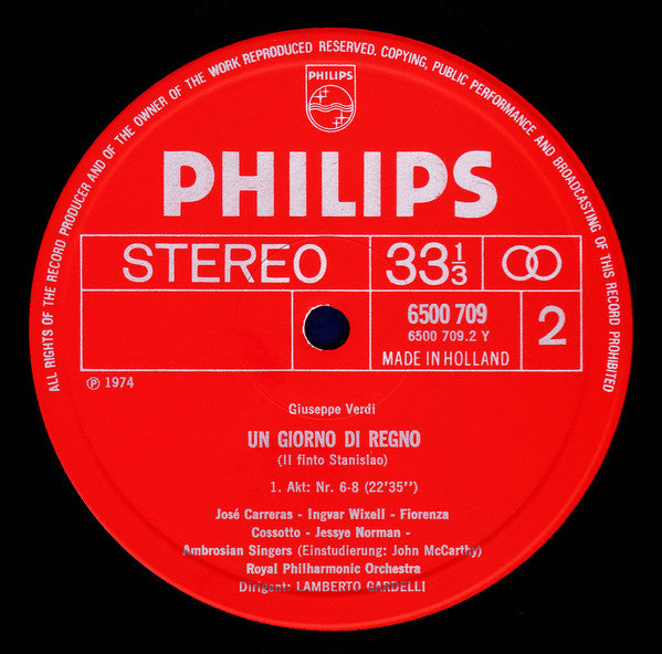 Giuseppe Verdi - Fiorenza Cossotto, Jessye Norman, Ingvar Wixell, José Carreras, Wladimiro Ganzarolli, Vicente Sardinero, The Ambrosian Singers, Royal Philharmonic Orchestra, Lamberto Gardelli : Un Giorno Di Regno (Il Finto Stanislao) (3xLP, Album + Box)