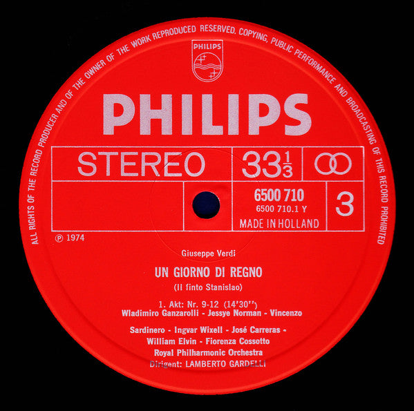 Giuseppe Verdi - Fiorenza Cossotto, Jessye Norman, Ingvar Wixell, José Carreras, Wladimiro Ganzarolli, Vicente Sardinero, The Ambrosian Singers, Royal Philharmonic Orchestra, Lamberto Gardelli : Un Giorno Di Regno (Il Finto Stanislao) (3xLP, Album + Box)
