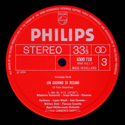 Giuseppe Verdi - Fiorenza Cossotto, Jessye Norman, Ingvar Wixell, José Carreras, Wladimiro Ganzarolli, Vicente Sardinero, The Ambrosian Singers, Royal Philharmonic Orchestra, Lamberto Gardelli : Un Giorno Di Regno (Il Finto Stanislao) (3xLP, Album + Box)