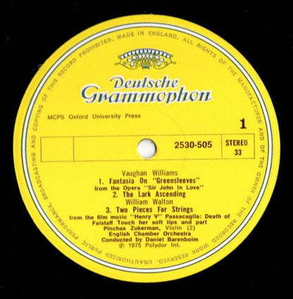 Vaughan Williams* • Walton* • Delius* - Pinchas Zukerman • English Chamber Orchestra • Daniel Barenboim : Greensleeves (LP, Album)
