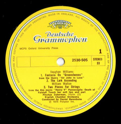 Vaughan Williams* • Walton* • Delius* - Pinchas Zukerman • English Chamber Orchestra • Daniel Barenboim : Greensleeves (LP, Album)