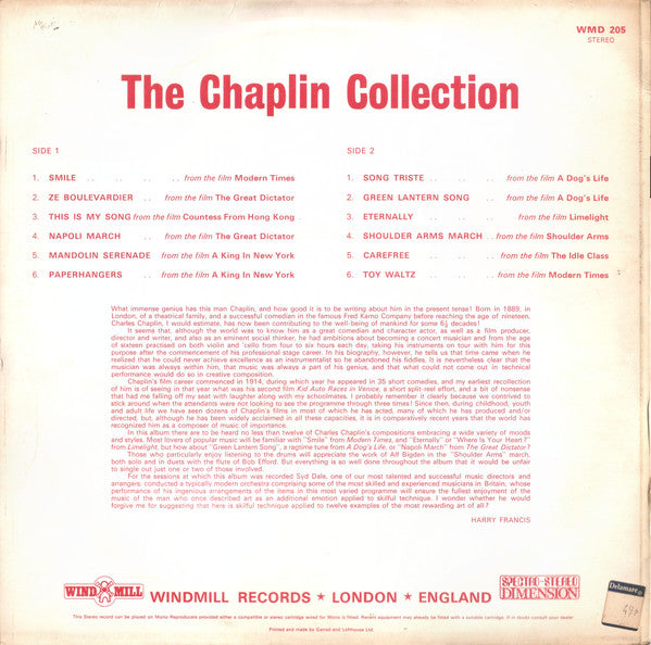 The Syd Dale Orchestra : The Chaplin Collection (LP)