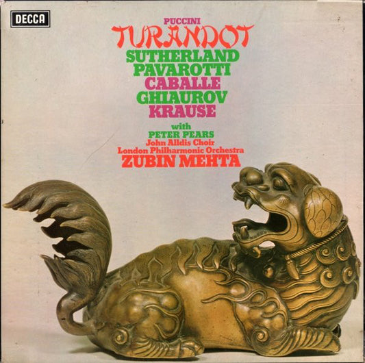 Giacomo Puccini - Joan Sutherland, Luciano Pavarotti, Montserrat Caballé, Nicolai Ghiaurov, Tom Krause With Peter Pears, John Alldis Choir, London Philharmonic Orchestra, Zubin Mehta : Turandot (3xLP, Album + Box)