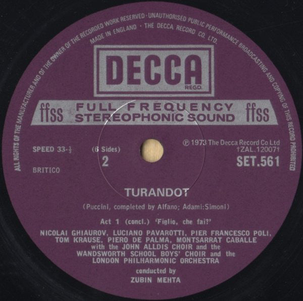 Giacomo Puccini - Joan Sutherland, Luciano Pavarotti, Montserrat Caballé, Nicolai Ghiaurov, Tom Krause With Peter Pears, John Alldis Choir, London Philharmonic Orchestra, Zubin Mehta : Turandot (3xLP, Album + Box)