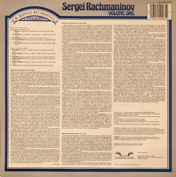 Sergei Rachmaninoff : The Ampico Recordings Volume One (LP)