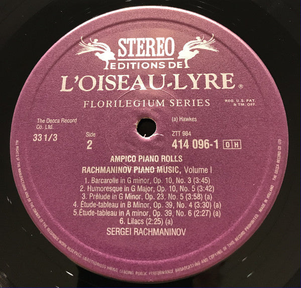 Sergei Rachmaninoff : The Ampico Recordings Volume One (LP)