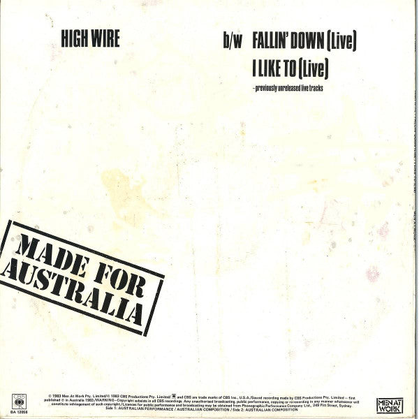 Men At Work : High Wire (12", Single)