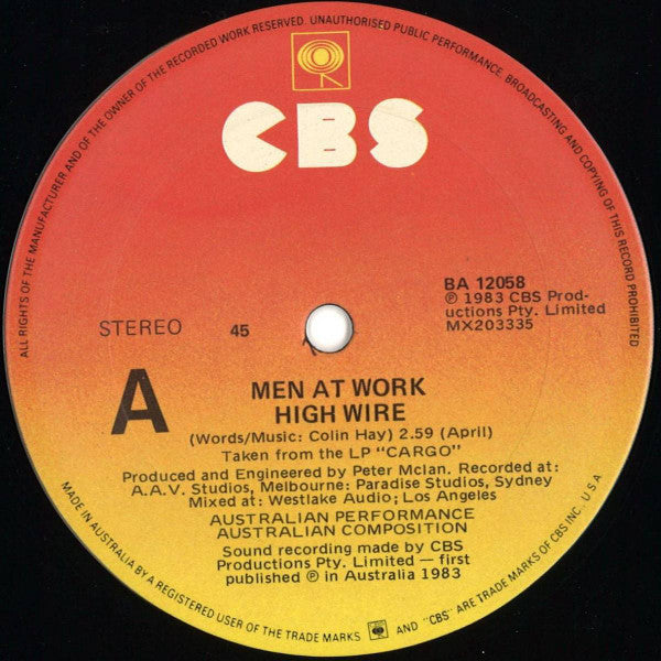 Men At Work : High Wire (12", Single)