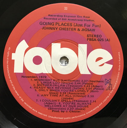 Johnny Chester And Jigsaw (17) : Going Places (Just For Fun) (LP)