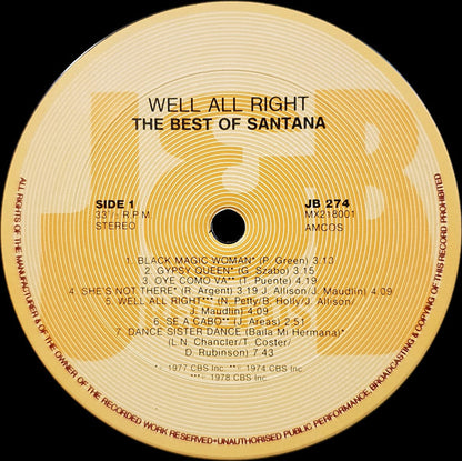 Santana : The Best Of Santana: Well All Right (LP, Comp)