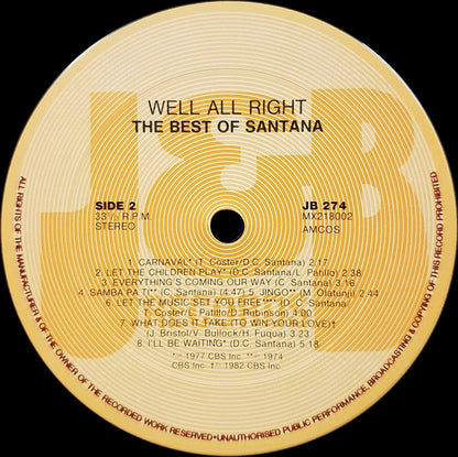 Santana : The Best Of Santana: Well All Right (LP, Comp)