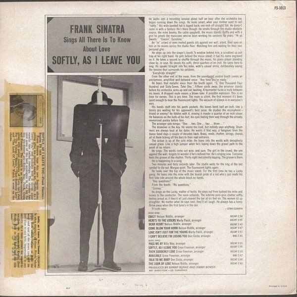 Frank Sinatra : Softly, As I Leave You (LP, Album)