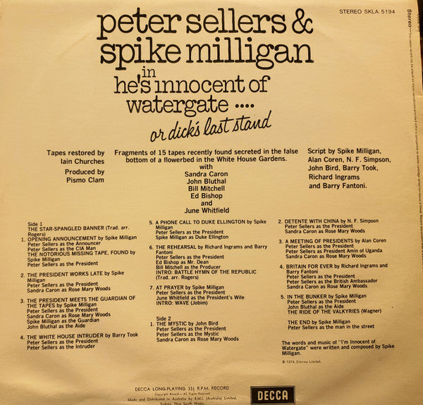 Peter Sellers & Spike Milligan : He's Innocent Of Watergate Or Dick's Last Stand (LP, Album)