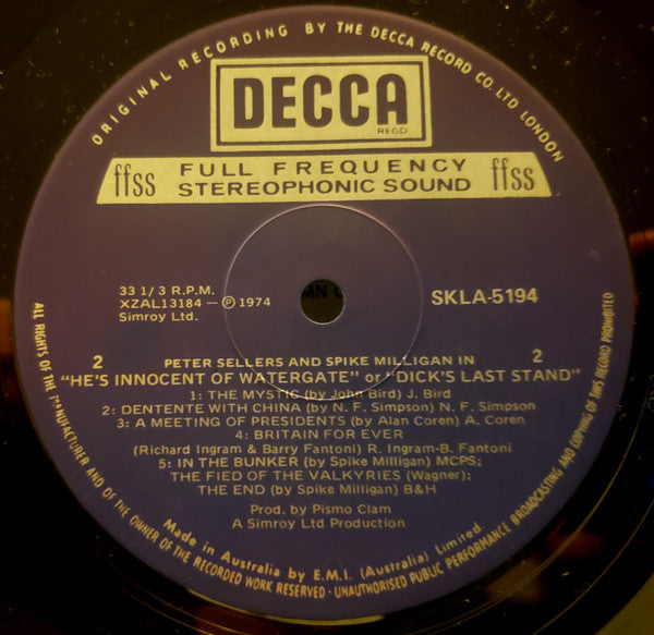 Peter Sellers & Spike Milligan : He's Innocent Of Watergate Or Dick's Last Stand (LP, Album)